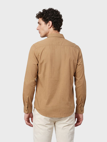 Men's Khaki Slim Fit Striped Casual Shirt