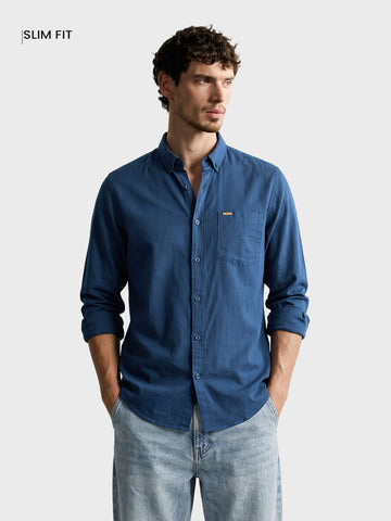 Men's Navy Slim Fit Striped Casual Shirt