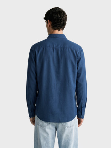 Men's Navy Slim Fit Striped Casual Shirt