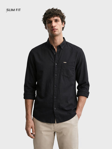 Men's Black Slim Fit Striped Casual Shirt