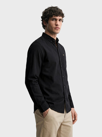 Men's Black Slim Fit Striped Casual Shirt