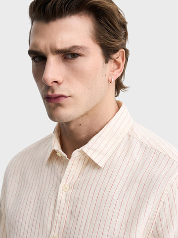 Men's Red Slim Fit Striped Casual Shirt