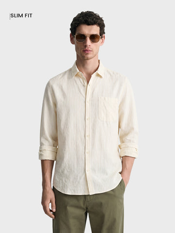 Men's Yellow Slim Fit Striped Casual Shirt