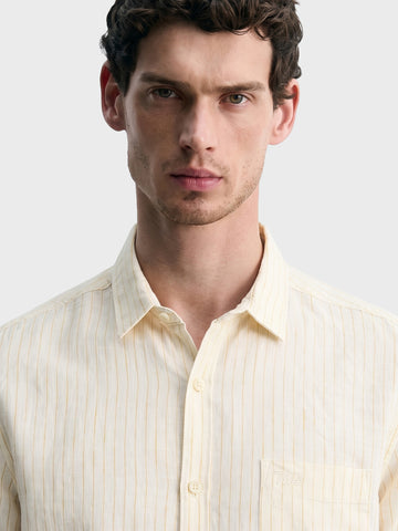 Men's Yellow Slim Fit Striped Casual Shirt