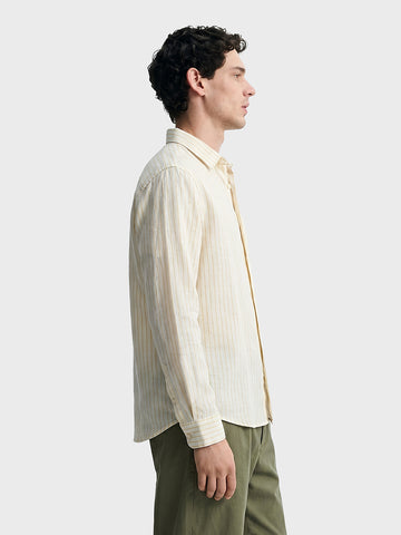 Men's Yellow Slim Fit Striped Casual Shirt