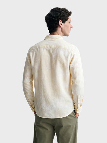 Men's Yellow Slim Fit Striped Casual Shirt
