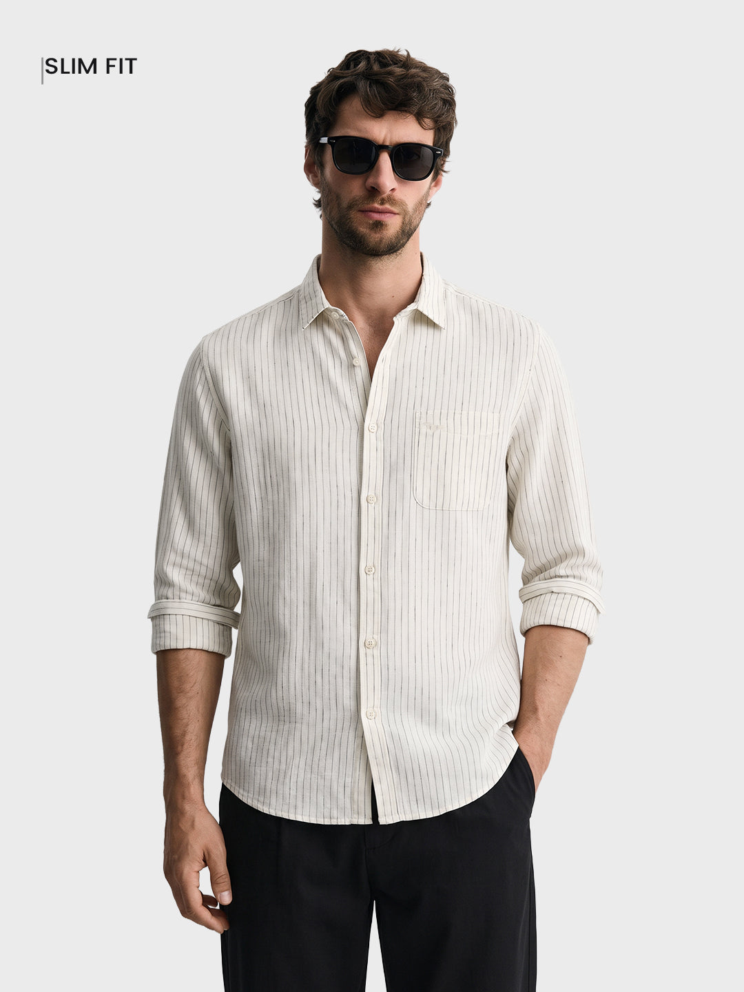 Men's Grey Slim Fit Striped Casual Shirt