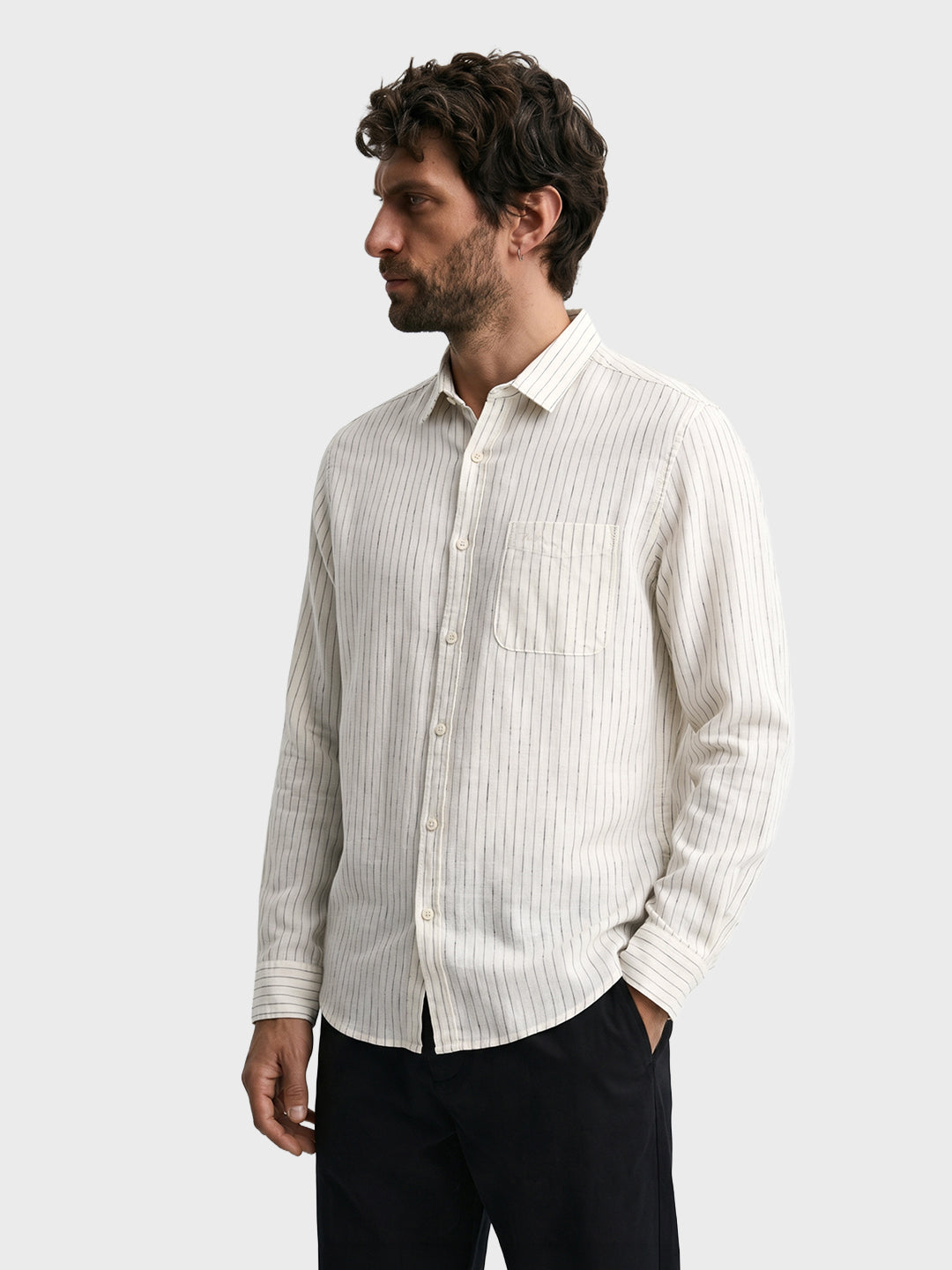 Men's Grey Slim Fit Striped Casual Shirt