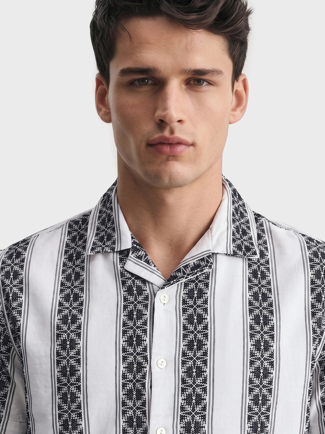 Men's Black Relaxed Fit Striped Casual Shirt