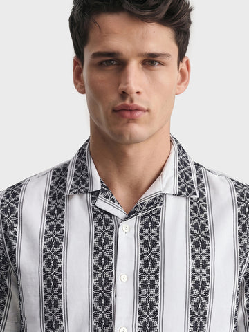 Men's Black Relaxed Fit Striped Casual Shirt