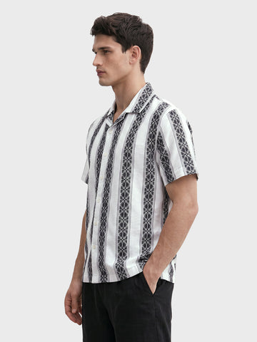Men's Black Relaxed Fit Striped Casual Shirt