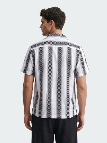 Men's Black Relaxed Fit Striped Casual Shirt