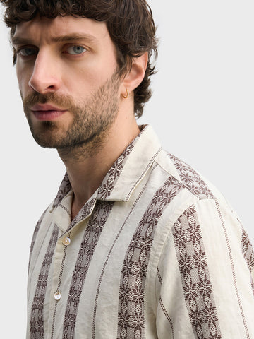 Men's Brown Relaxed Fit Striped Casual Shirt