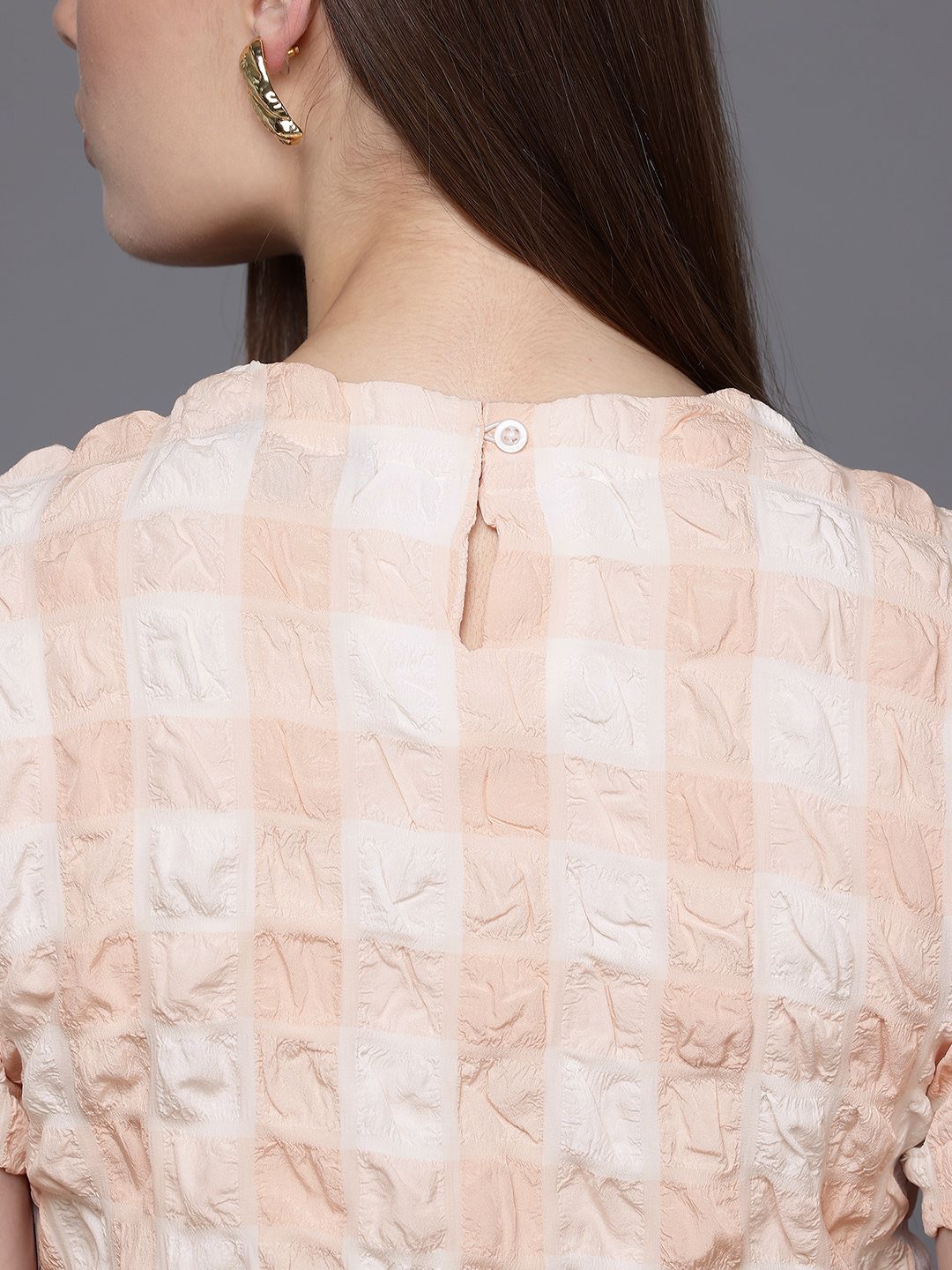 Freehand Peach The Indian Garage Co Women Fitted Textured Asymmetric Top