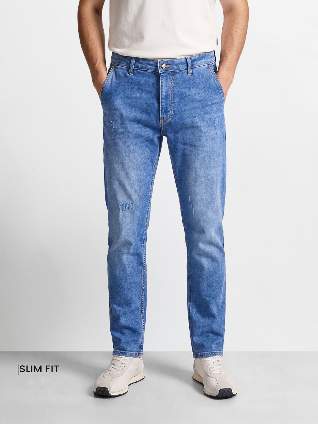 Men's Blue Slim Fit Solid Casual Jeans