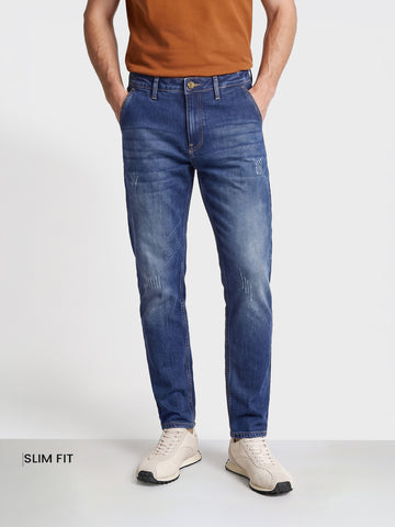 Men's Blue Carrot Fit Solid Casual Jeans