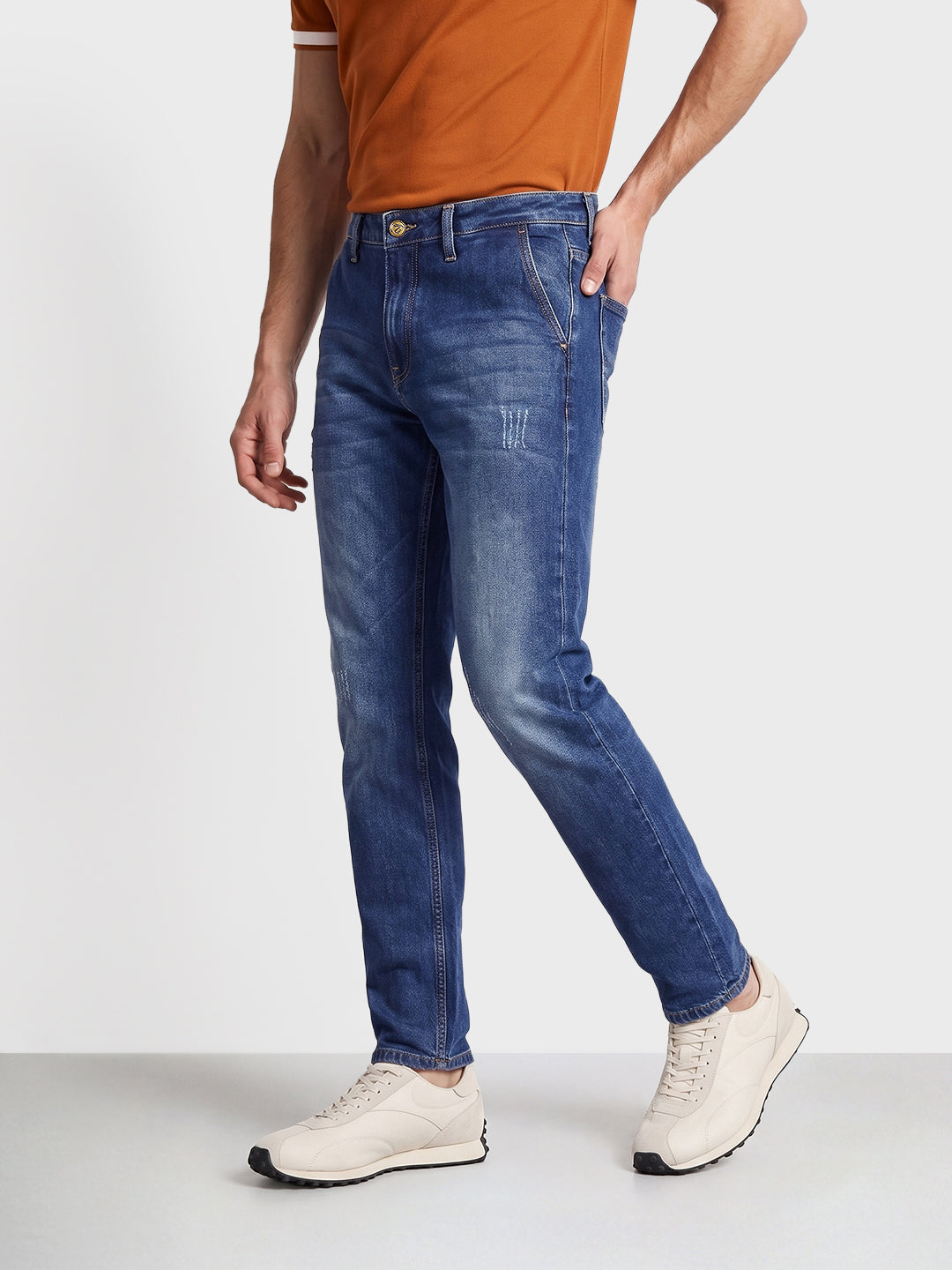 Men's Blue Carrot Fit Solid Casual Jeans