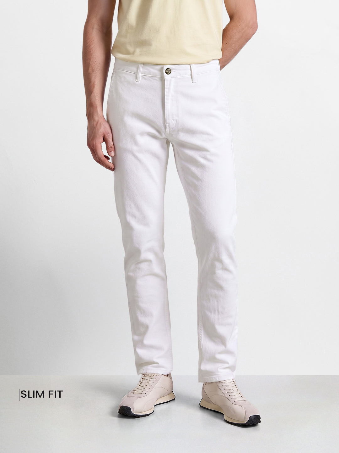 Men's White Slim Fit Solid Casual Jeans