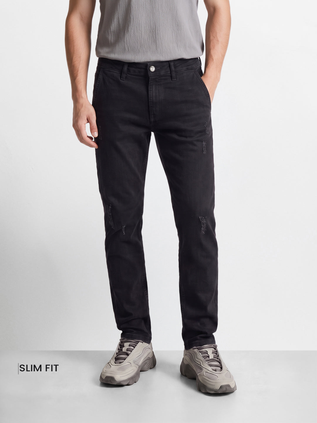 Men's Black Slim Fit Solid Casual Jeans
