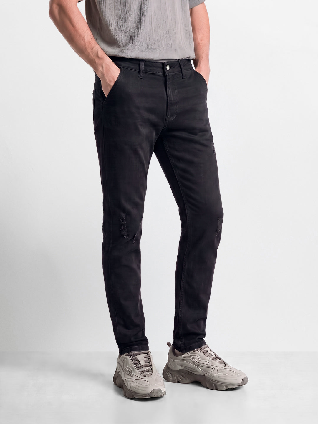 Men's Black Slim Fit Solid Casual Jeans