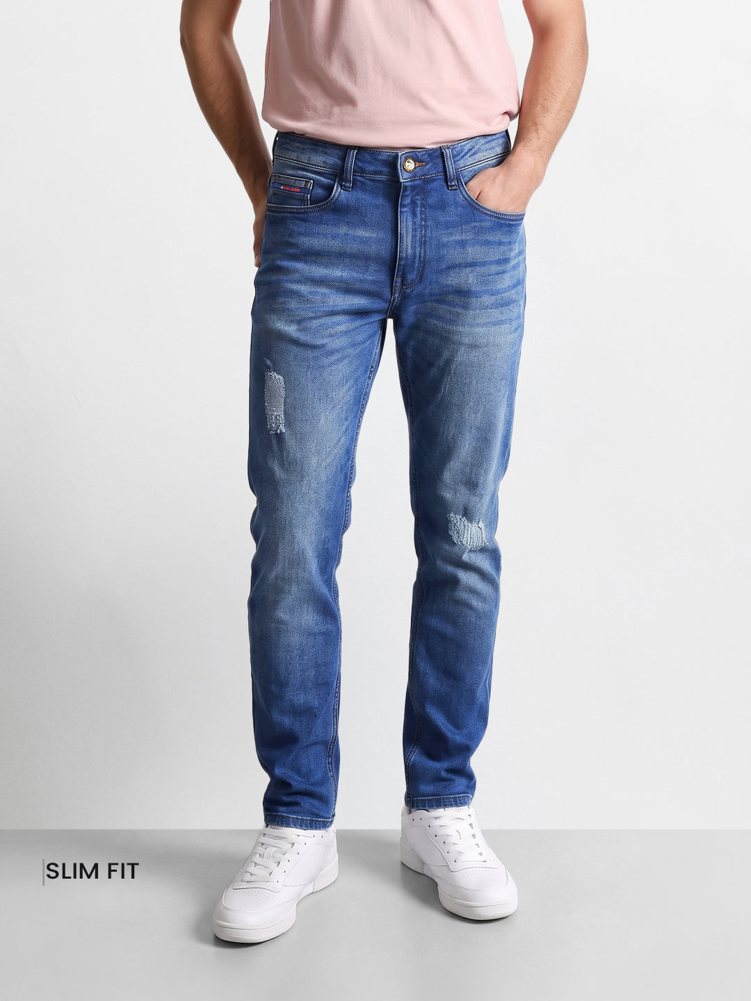 Men's Blue Slim Fit Solid Casual Jeans