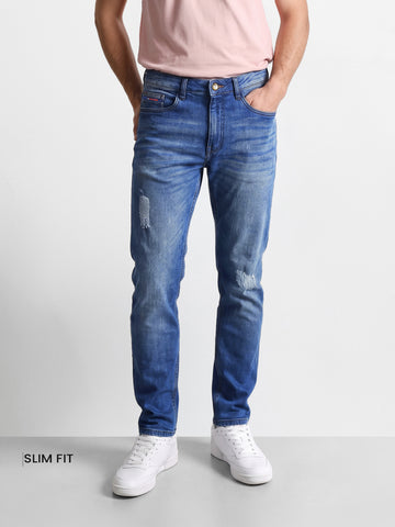 Men's Blue Slim Fit Solid Casual Jeans