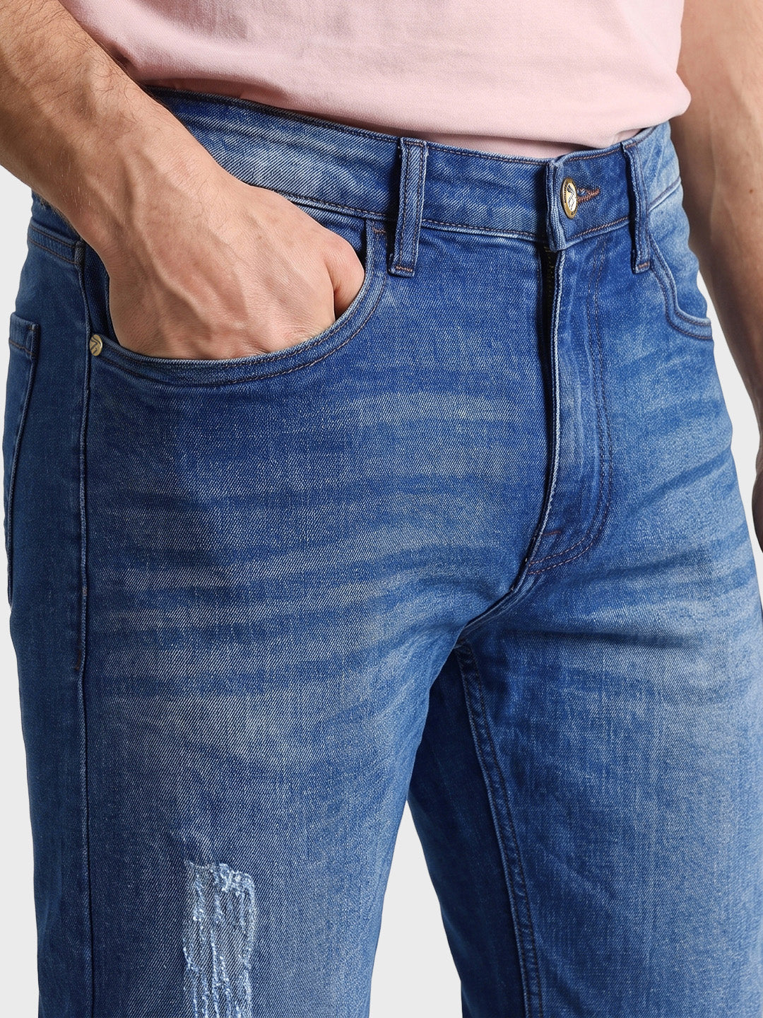 Men's Blue Slim Fit Solid Casual Jeans