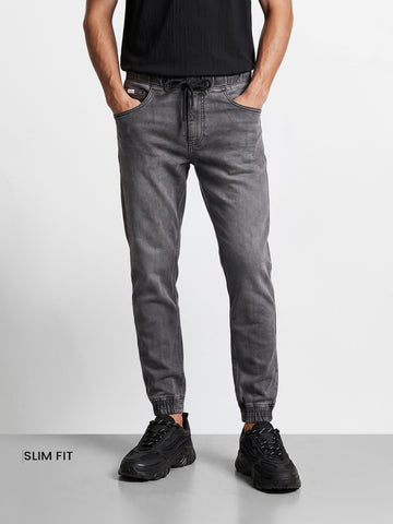 Men's Grey Slim Fit Solid Casual Jeans