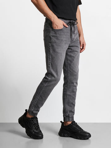 Men's Grey Slim Fit Solid Casual Jeans