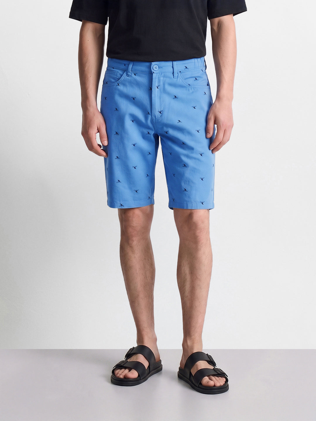 Men's Blue Slim Fit Printed Casual Shorts