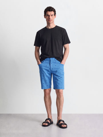Men's Blue Slim Fit Printed Casual Shorts