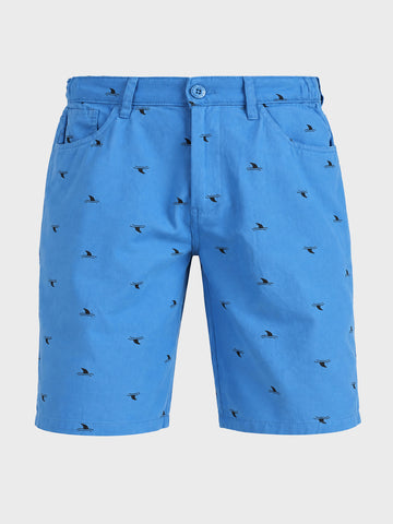 Men's Blue Slim Fit Printed Casual Shorts
