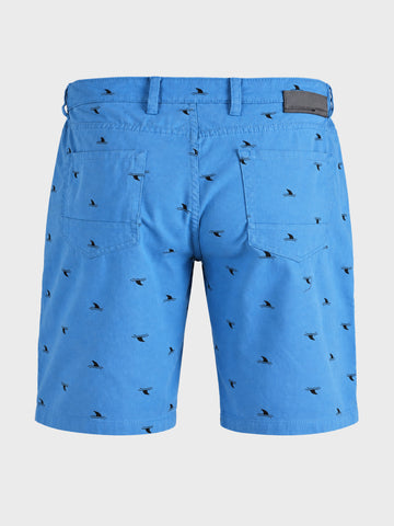Men's Blue Slim Fit Printed Casual Shorts