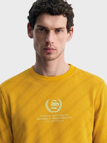 Men's Yellow Regular Fit Printed Casual Sweatshirts