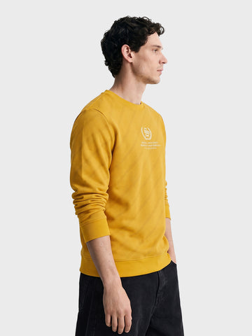 Men's Yellow Regular Fit Printed Casual Sweatshirts