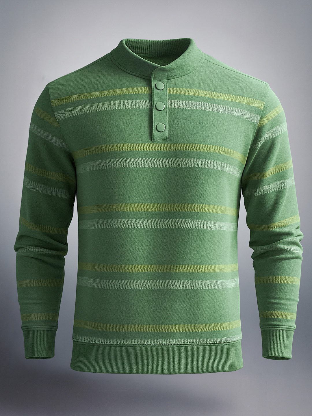 Men's Smoke Green Regular Fit Striped Casual Sweat Shirt
