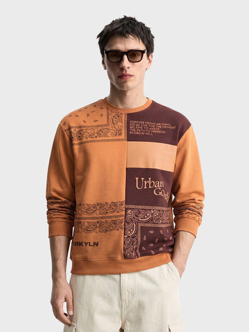 Men's Khaki Relaxed Fit Printed Casual Sweatshirts