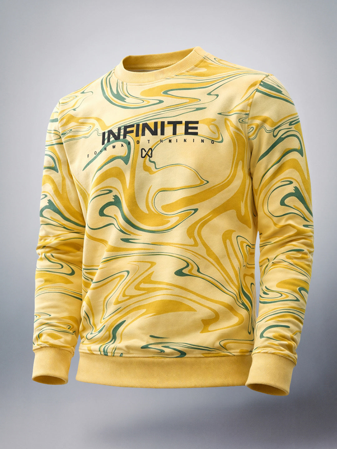 Men's Sun Yellow Regular Fit Printed Casual Sweat Shirt