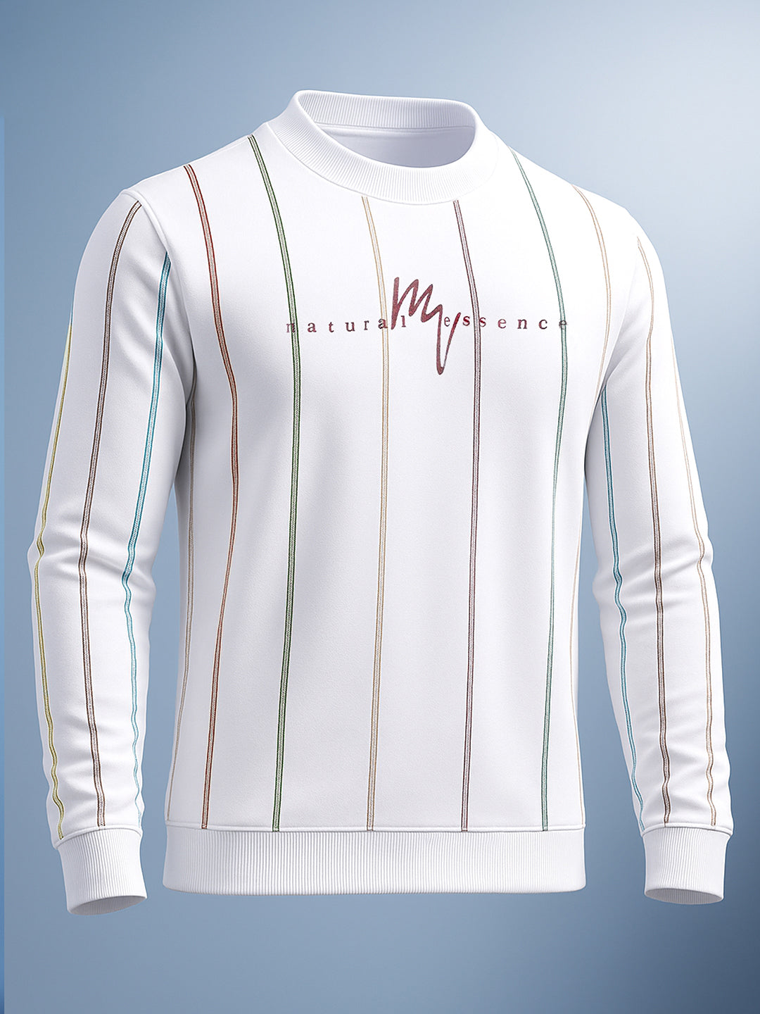 Men's Bright White Regular Fit Striped Athletic  Sweat Shirt