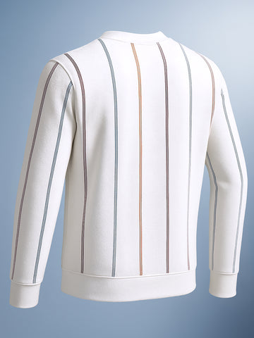 Men's Bright White Regular Fit Striped Athletic  Sweat Shirt