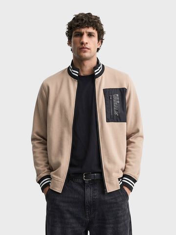 Men's Beige Regular Fit Printed Casual Sweatshirts