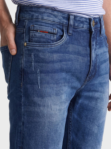 Men's Blue Regular Fit Solid Casual Jeans