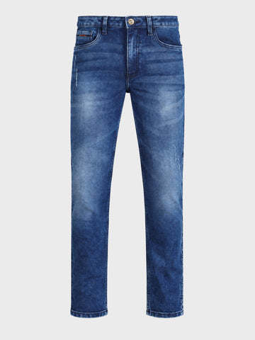 Men's Blue Regular Fit Solid Casual Jeans