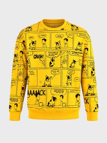 Men's Yellow Oversized Fit Printed Casual Sweatshirts