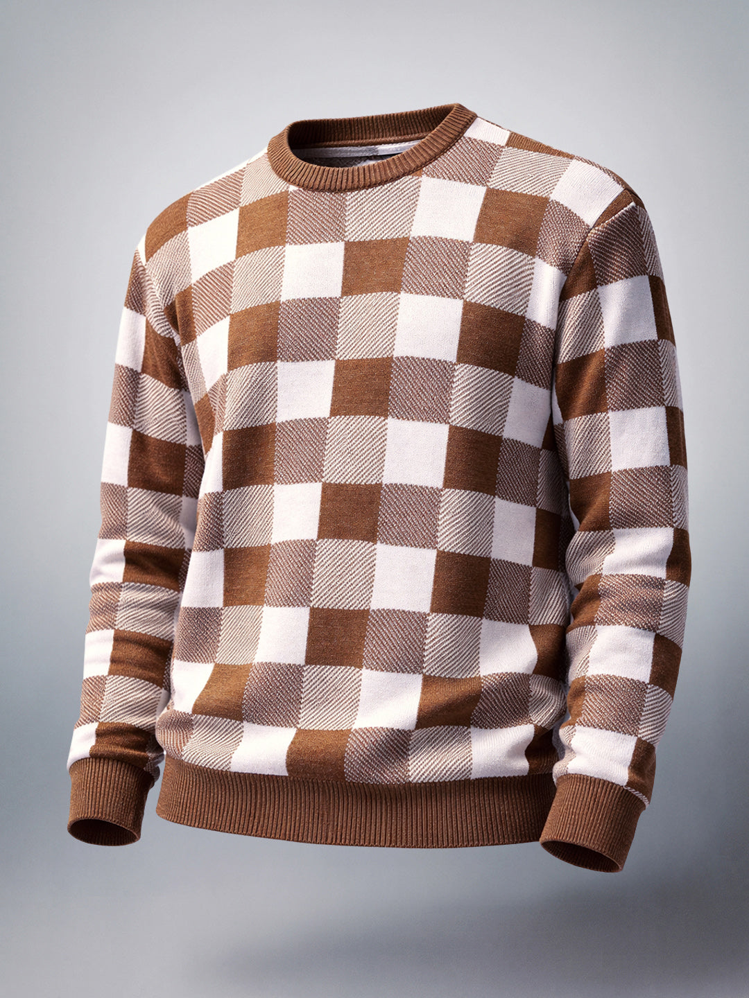 Men's Butterscotch Oversized Fit Checkered Casual Sweater