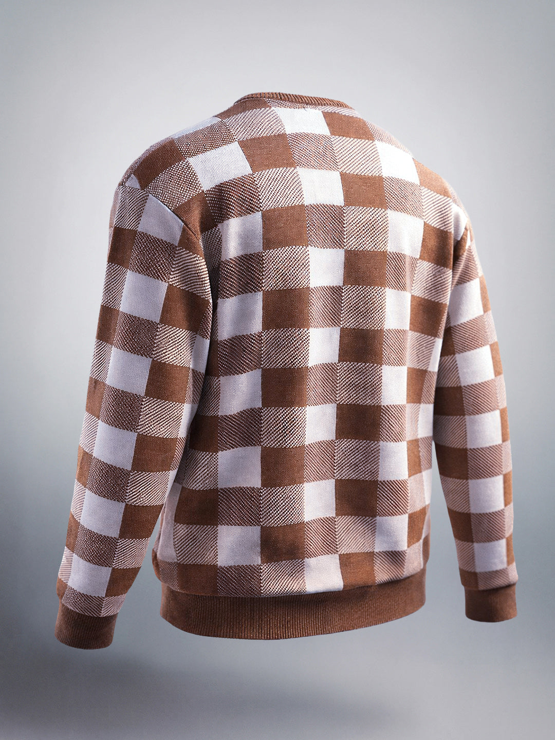 Men's Butterscotch Oversized Fit Checkered Casual Sweater