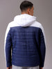 Men's Blue Slim Fit Colourblocked Hooded Jacket