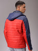 Men's Red Slim Fit Colourblocked Hooded Jacket