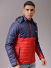 Men's Red Slim Fit Colourblocked Hooded Jacket