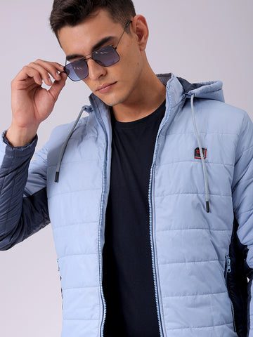 Men's Blue Slim Fit Colourblocked Jacket